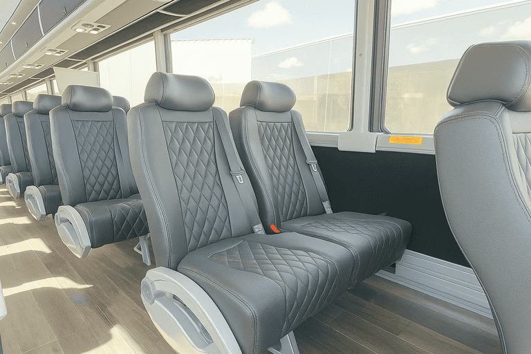 interior of McAllen Shuttle Bus Rentals charter bus